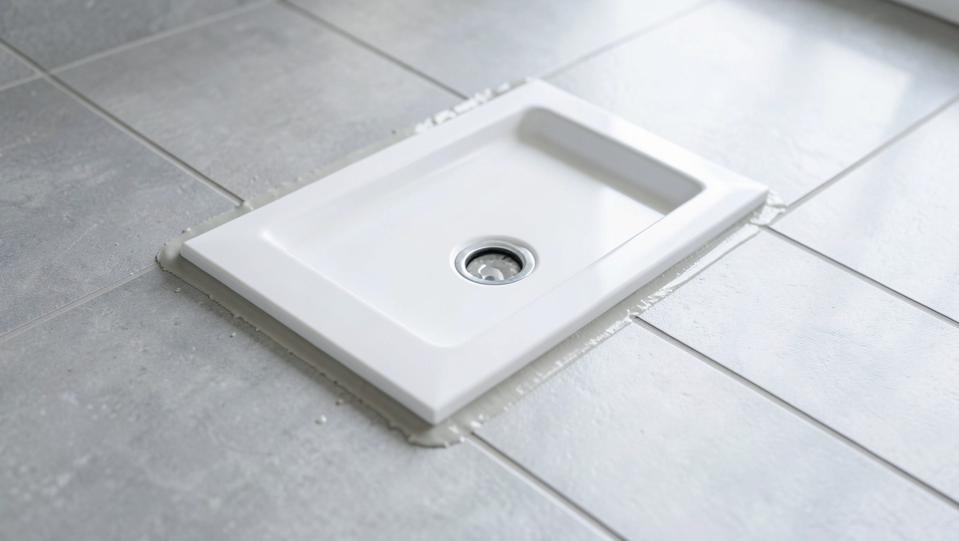 montaż brodzika z konglomeratu na płytkach